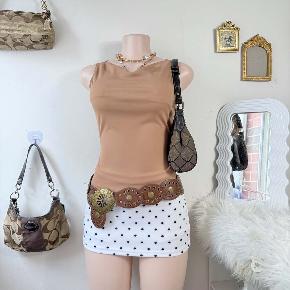 Y2K Vixen Cowl Neck Tank Top in Tan
